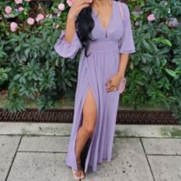 Boho purple shirred waist wrap hem maxi dress - Picture 8 of 10